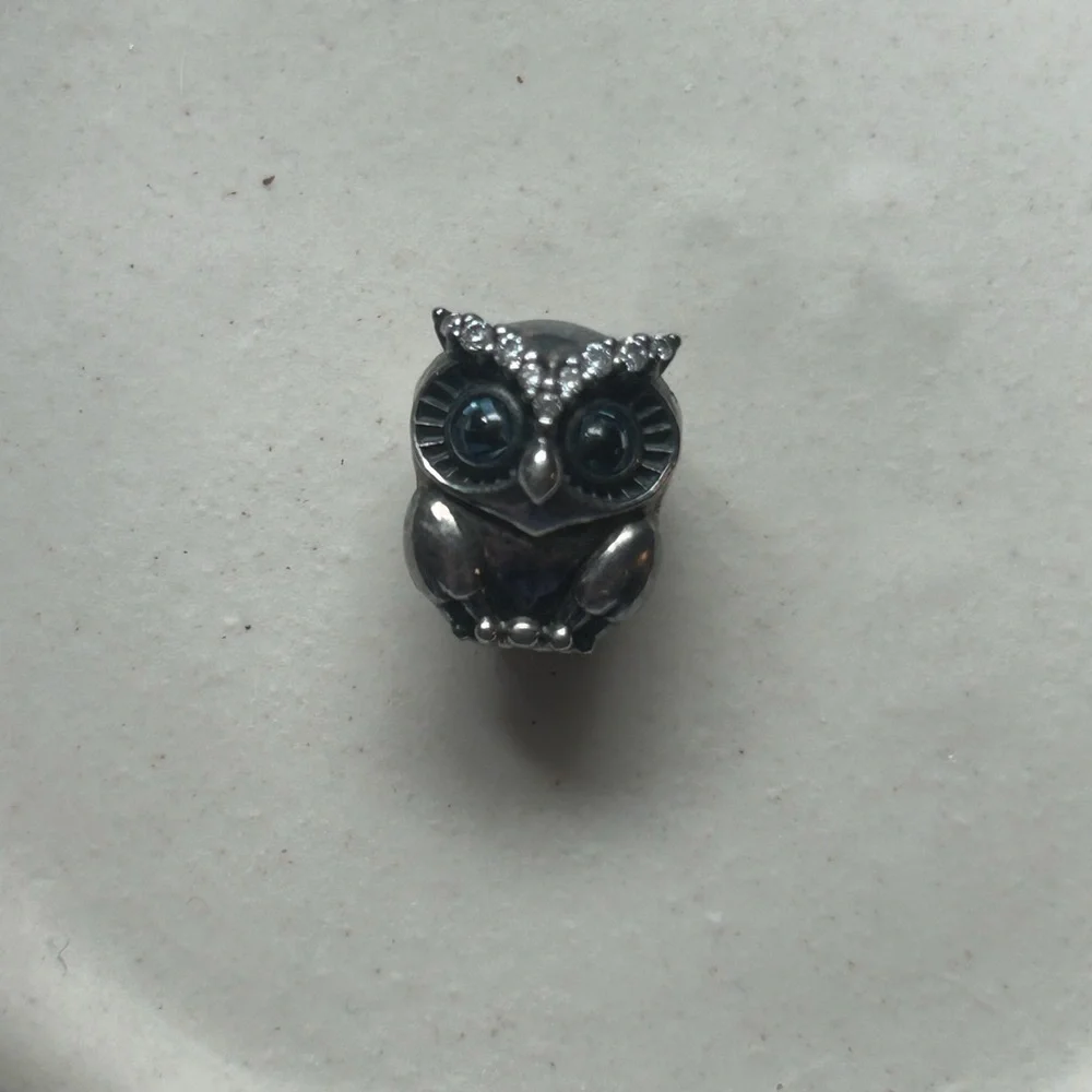 Authentic Sparkling Owl Pandora Silver Charm 798397NBCB - Picture 1 of 6